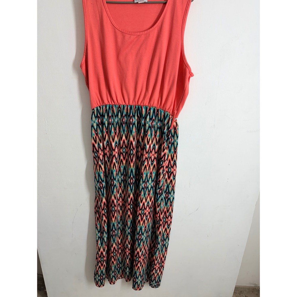 Urban Rose Coral Pink Ikat Geometric Maxi Dress Plus Size 3X Sleeveless Summer